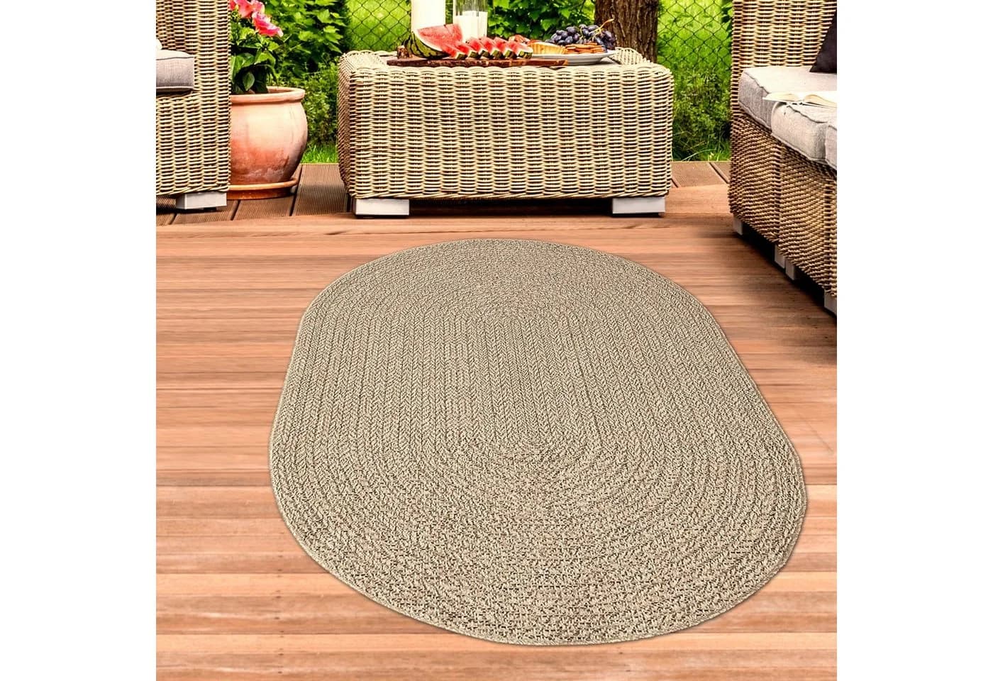 Carpetia Outdoorteppich Jute-Look Beige/Braun Oval - Bild 2