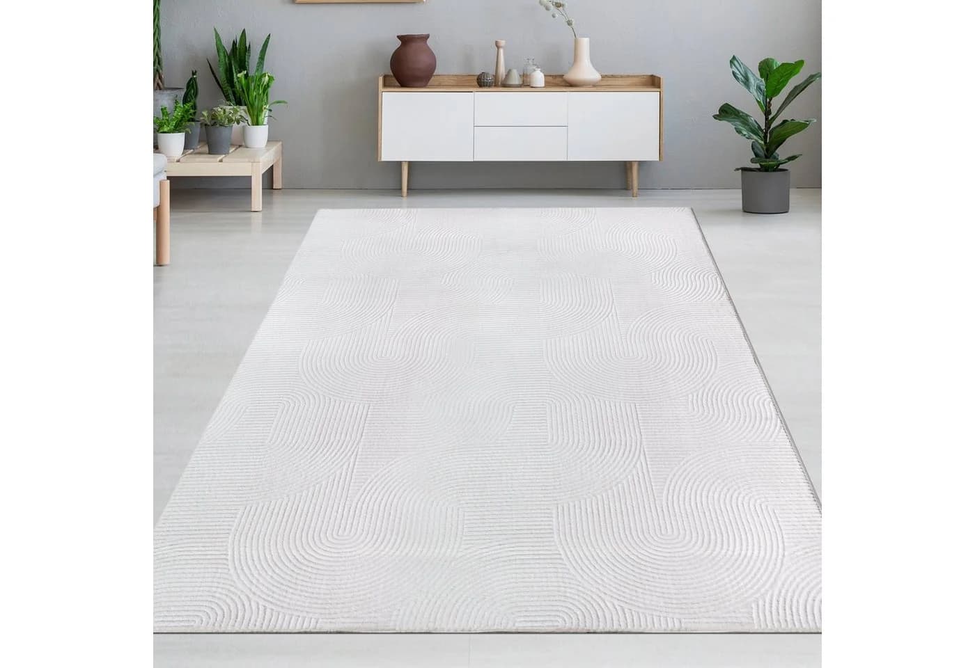 Carpetia Teppich 3D Hoch-Tief-Effekt Kurzflor Polyester Weiß - Bild 2