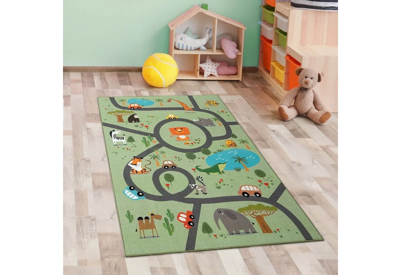 Carpetia Kinderteppich Safari Grün HD-Print