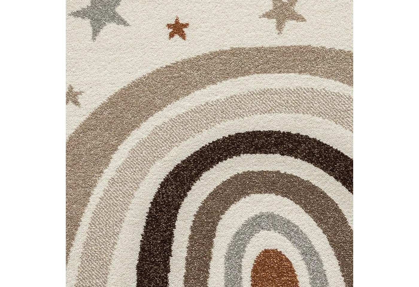 Carpetia Kinderteppich Kurzflor Regenbogen Sterne Beige Braun