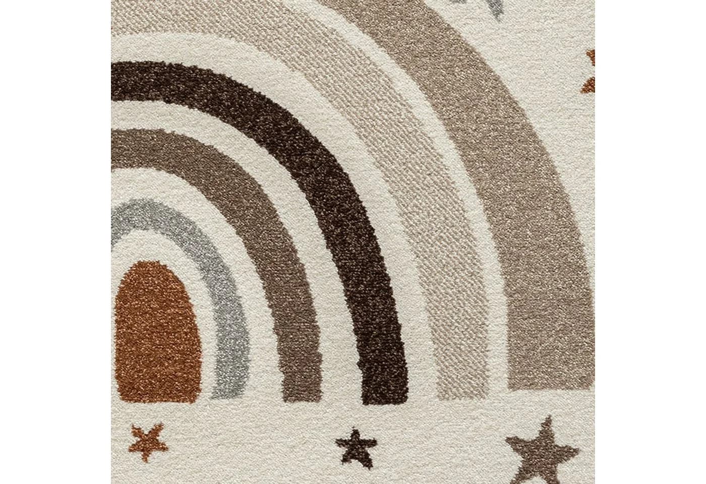 Carpetia Kinderteppich Kurzflor Regenbogen Sterne Beige Braun - Bild 3