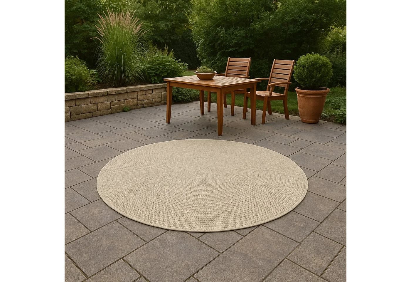 Carpetia Outdoorteppich Jute-Look Rund Beige Wetterfest - Bild 2