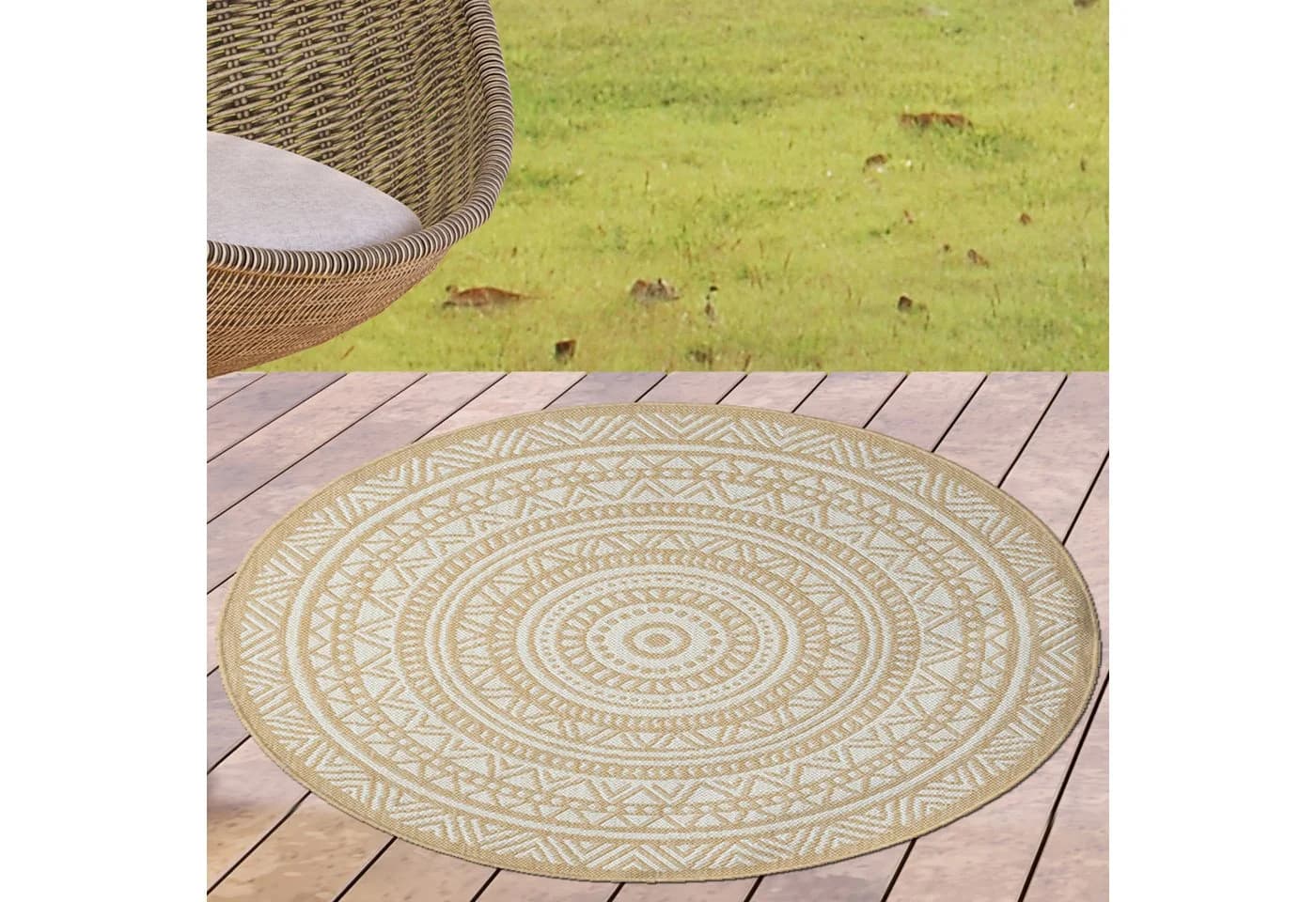 Carpetia Rund Teppich Beige Polypropylen In- und Outdoorteppich - Bild 2