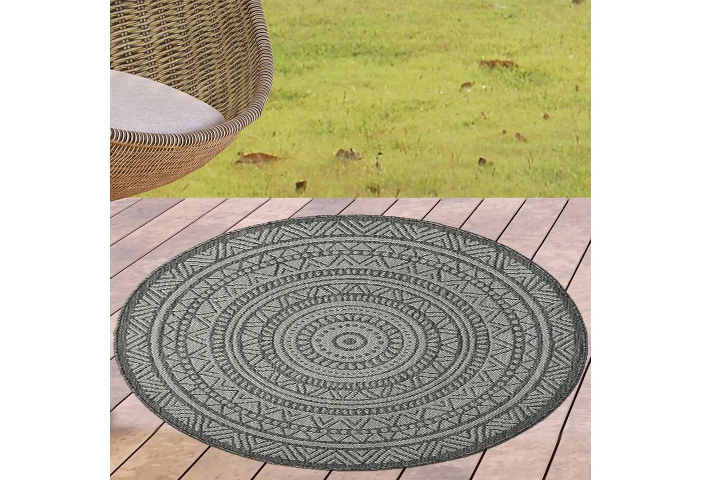 Carpetia Outdoorteppich rund grau Polypropylen - Bild 2