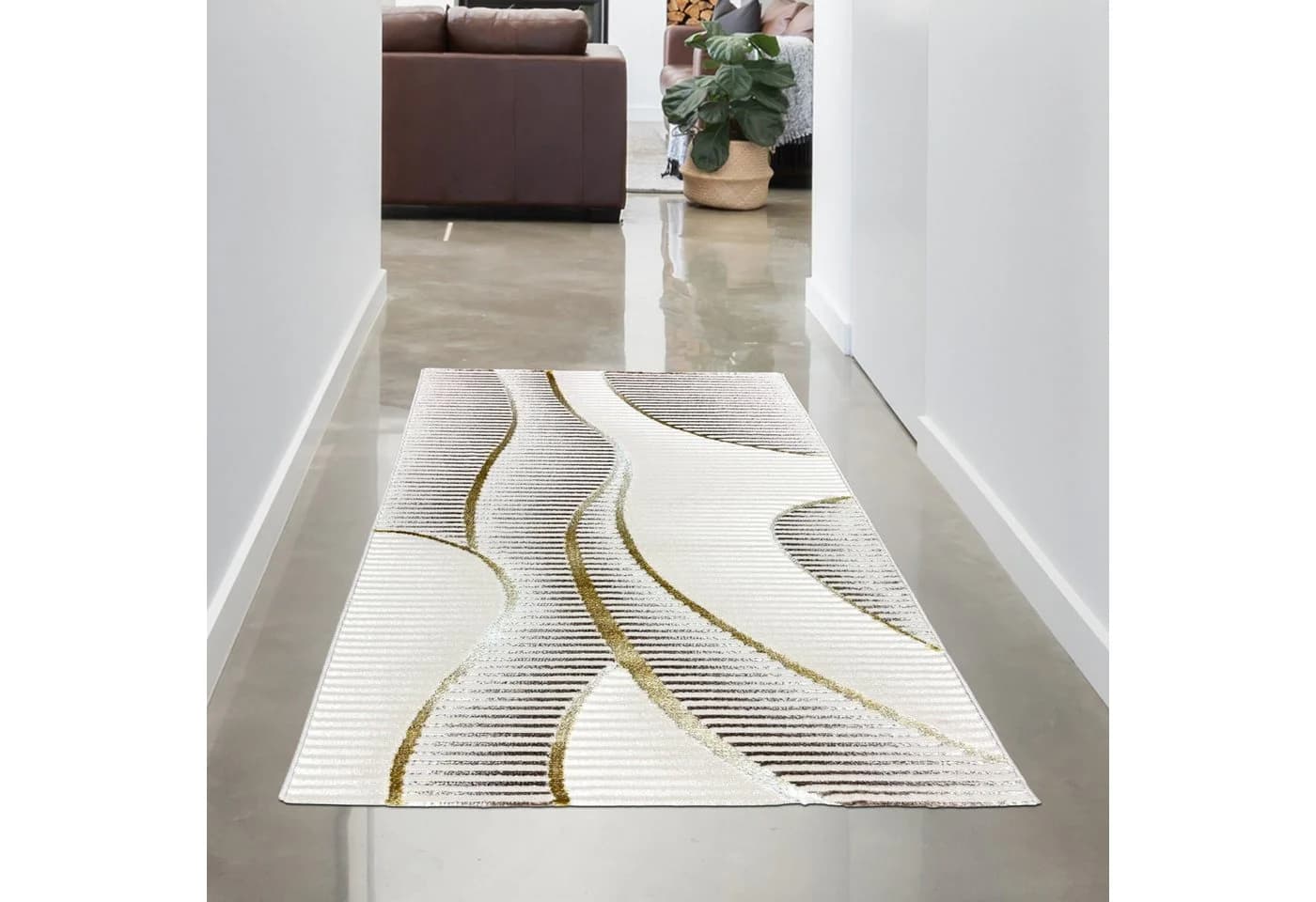 Carpetia Kurzflorteppich Creme Geschwungene Linien Modern Mit Glanzeffekt Rechteckig - Bild 2