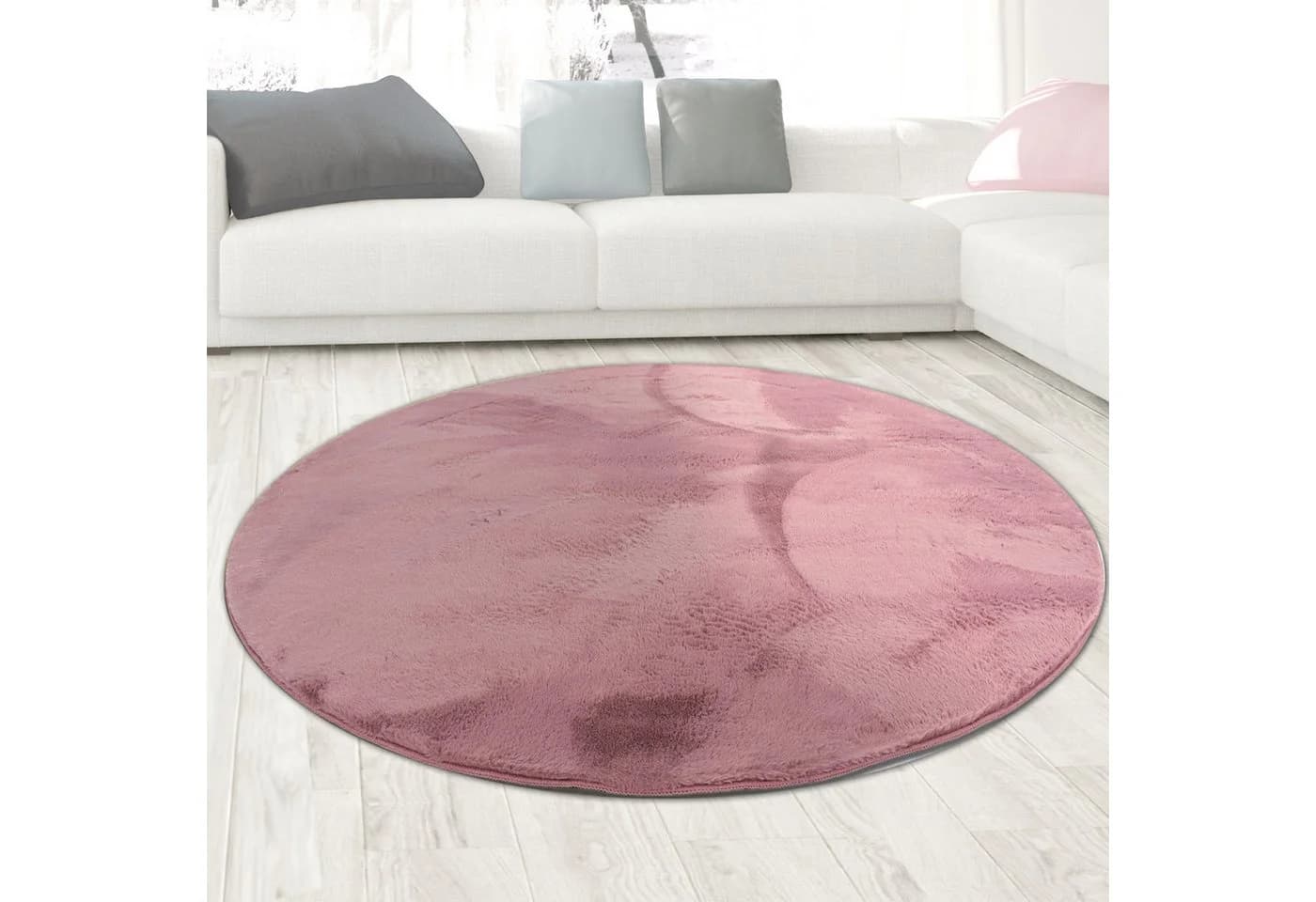 Carpetia Fellteppich Kunstfell Hasenfell-Optik Rosa Rund - Bild 2