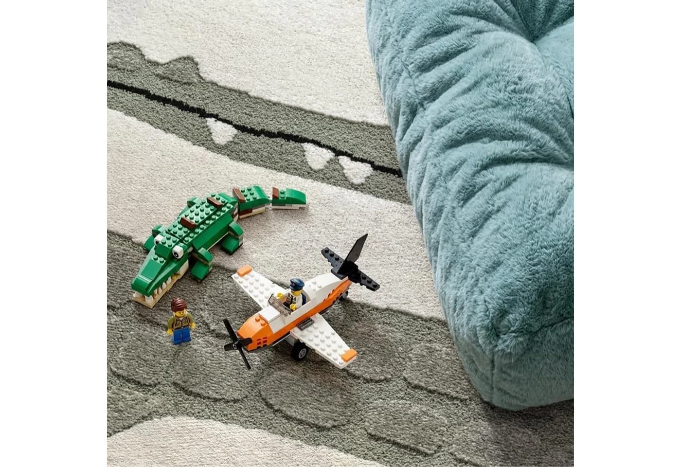 Carpetia Kinderteppich Krokodil Design Creme Grün 3D Struktur - Bild 4