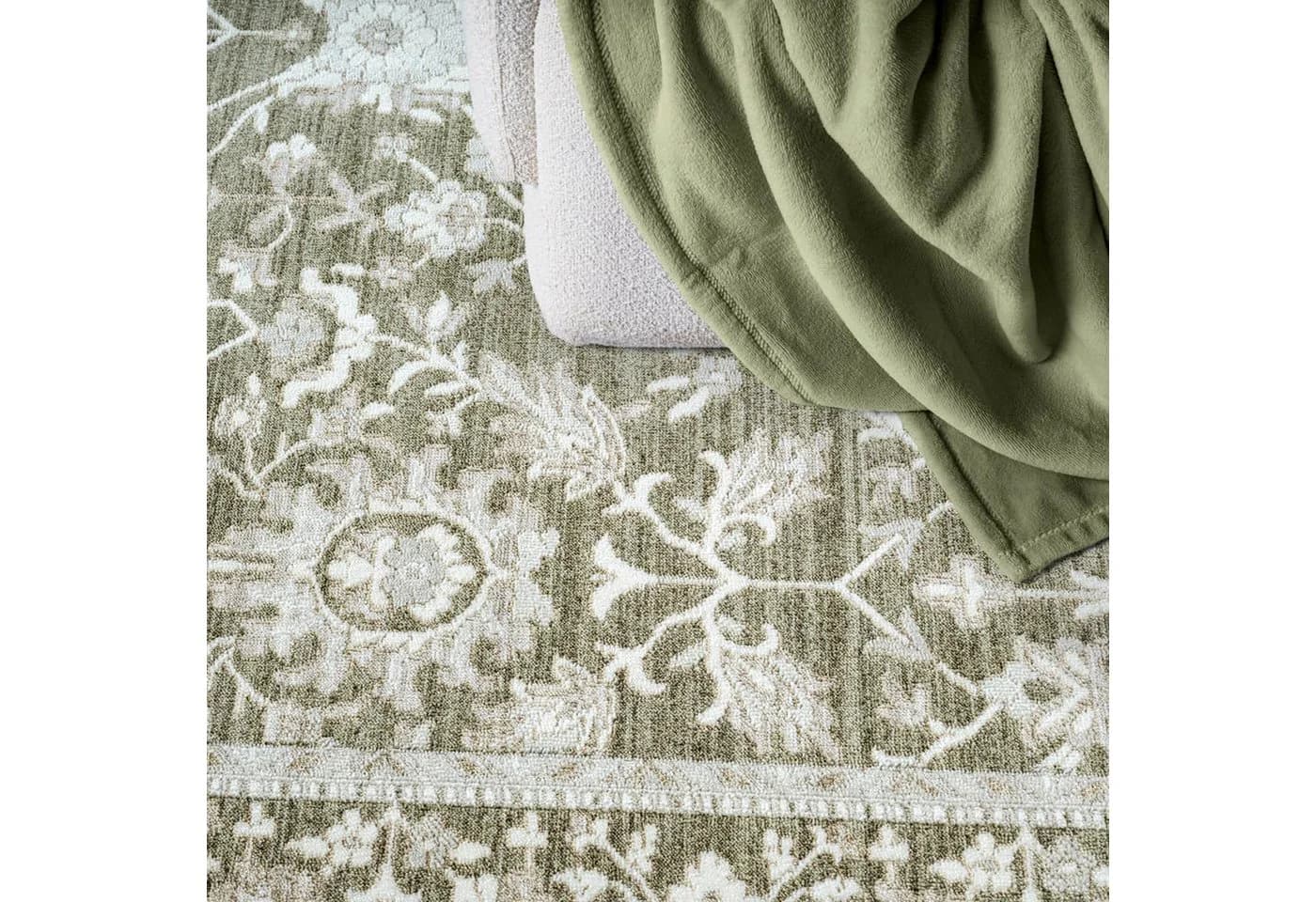 Carpetia Designer Teppich Grün Beige Vintage Floral Modern Rechteckig