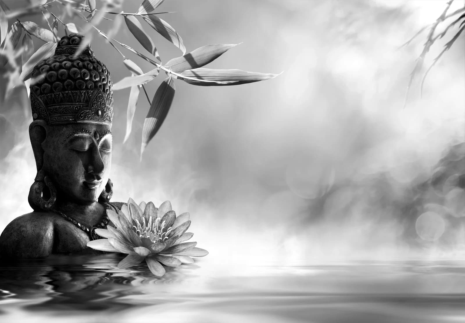 Fototapete PAPERMOON Buddha Figur mit Blume Schwarz & Weiß