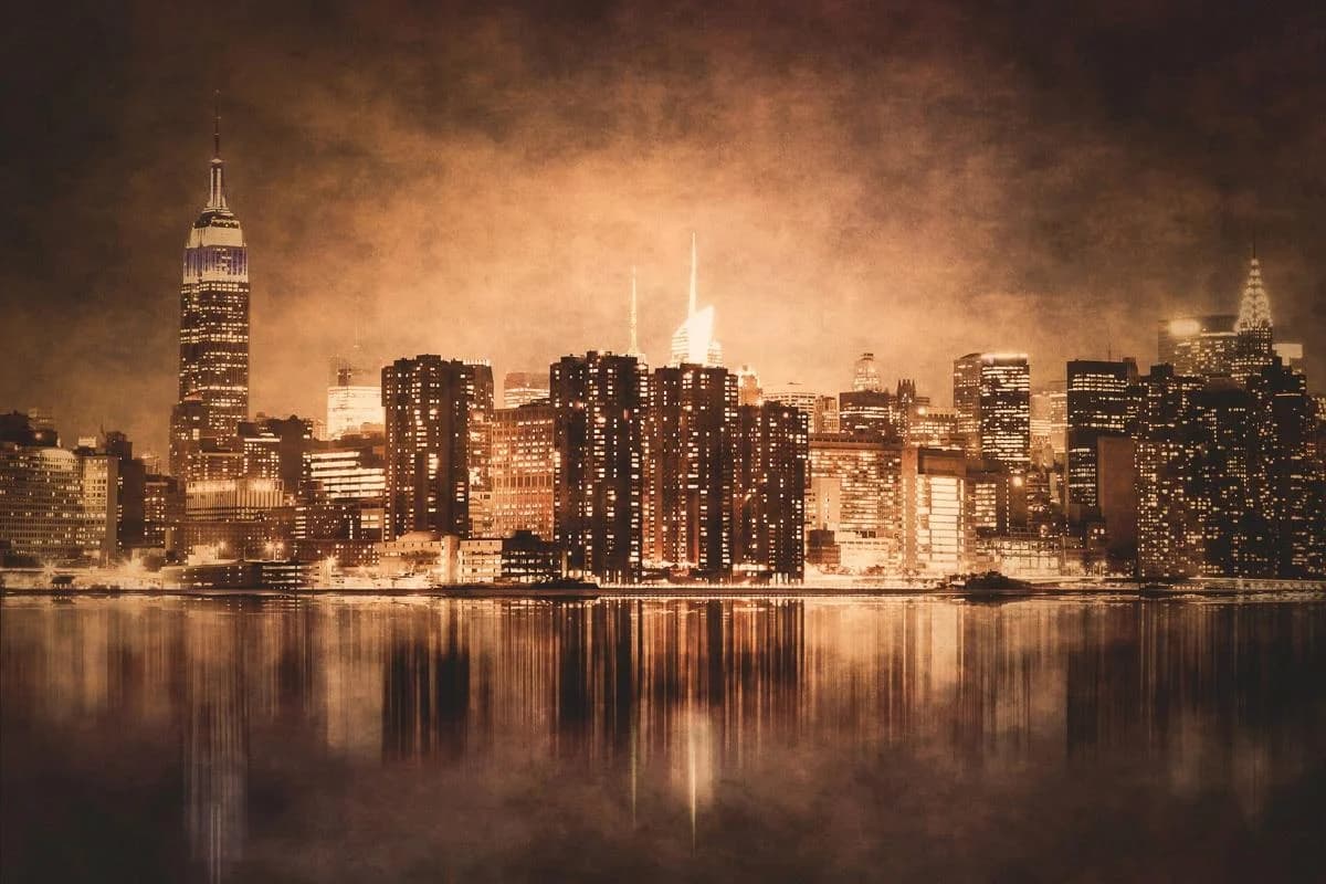 Fototapete New York City Skyline Brooklyn Bridge Vintage