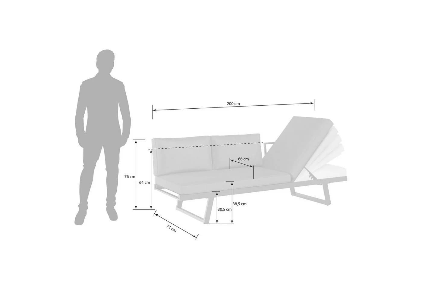 OUTLIV. Lucca Gartenloungesofa Aluminium 3-Sitzer Relaxfunktion - Bild 3