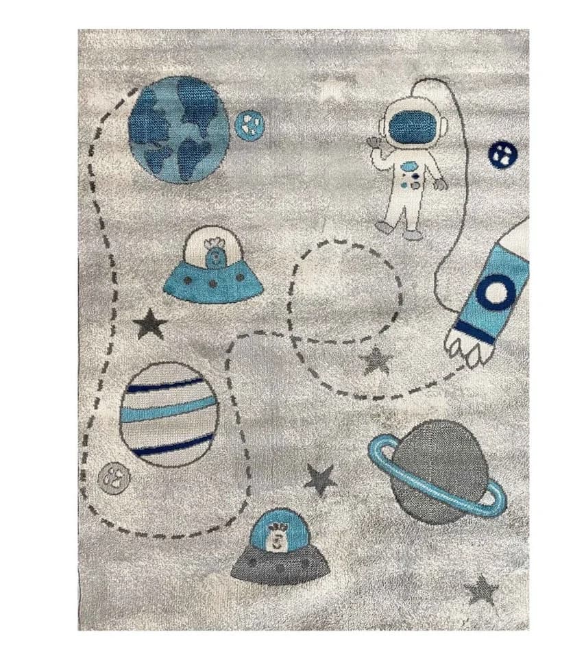 Vimoda Kinderteppich Astronaut Grau Blau Weltall Läufer Kurzflor - Bild 2
