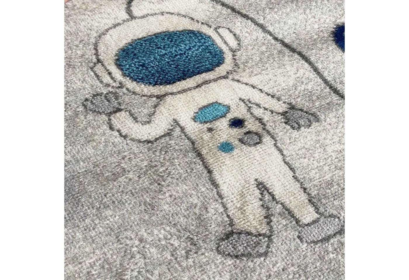 Vimoda Kinderteppich Astronaut Grau Blau Weltall Läufer Kurzflor - Bild 4