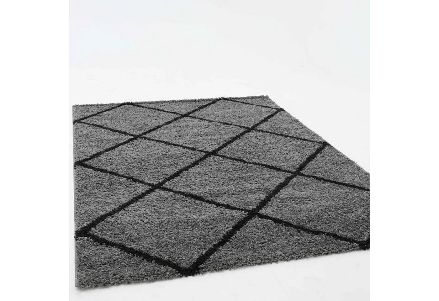 Vimoda Lederteppich Shaggy Hochflor Anthrazit Rautenmuster - Bild 5
