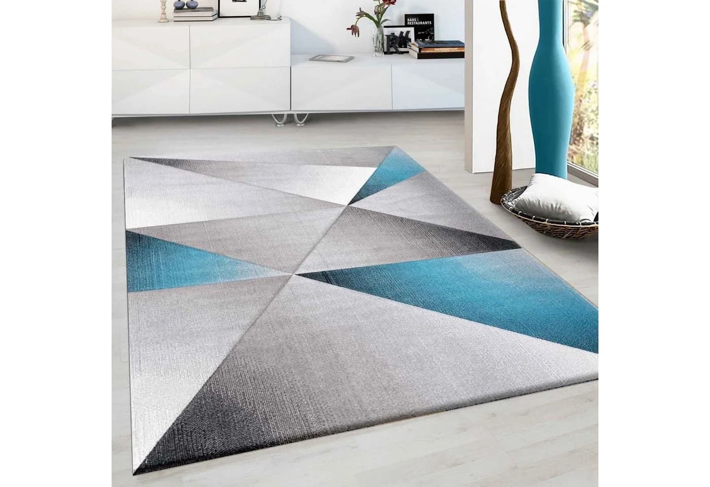 Vimoda Teppich Grau Geometrisches Muster Kurzflorig