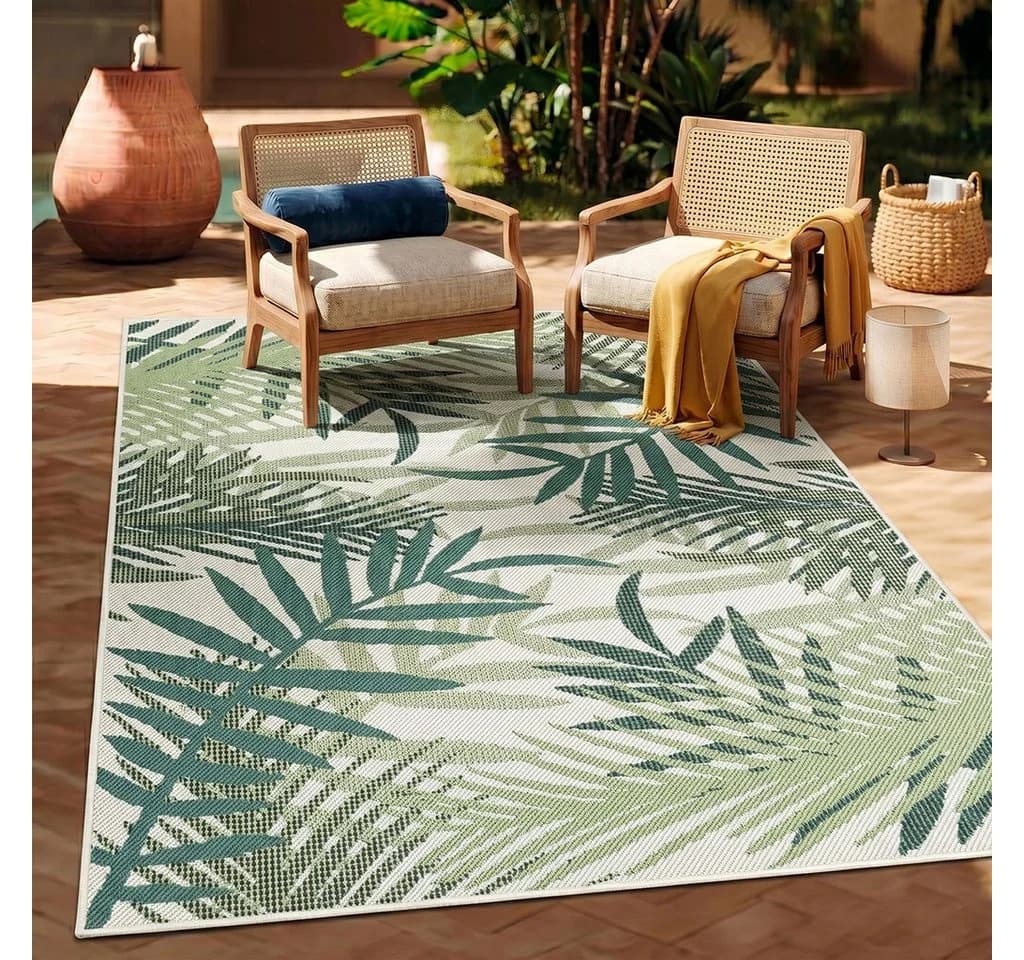 Vimoda Outdoorteppich Grün Schwarz Rund Palmenmuster - Bild 2