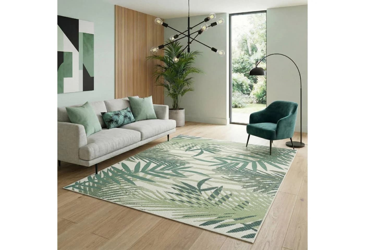 Vimoda Outdoorteppich Grün Schwarz Rund Palmenmuster - Bild 4