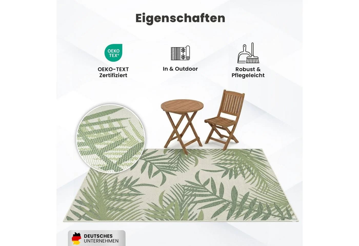 Vimoda Outdoorteppich Grün Schwarz Rund Palmenmuster - Bild 5