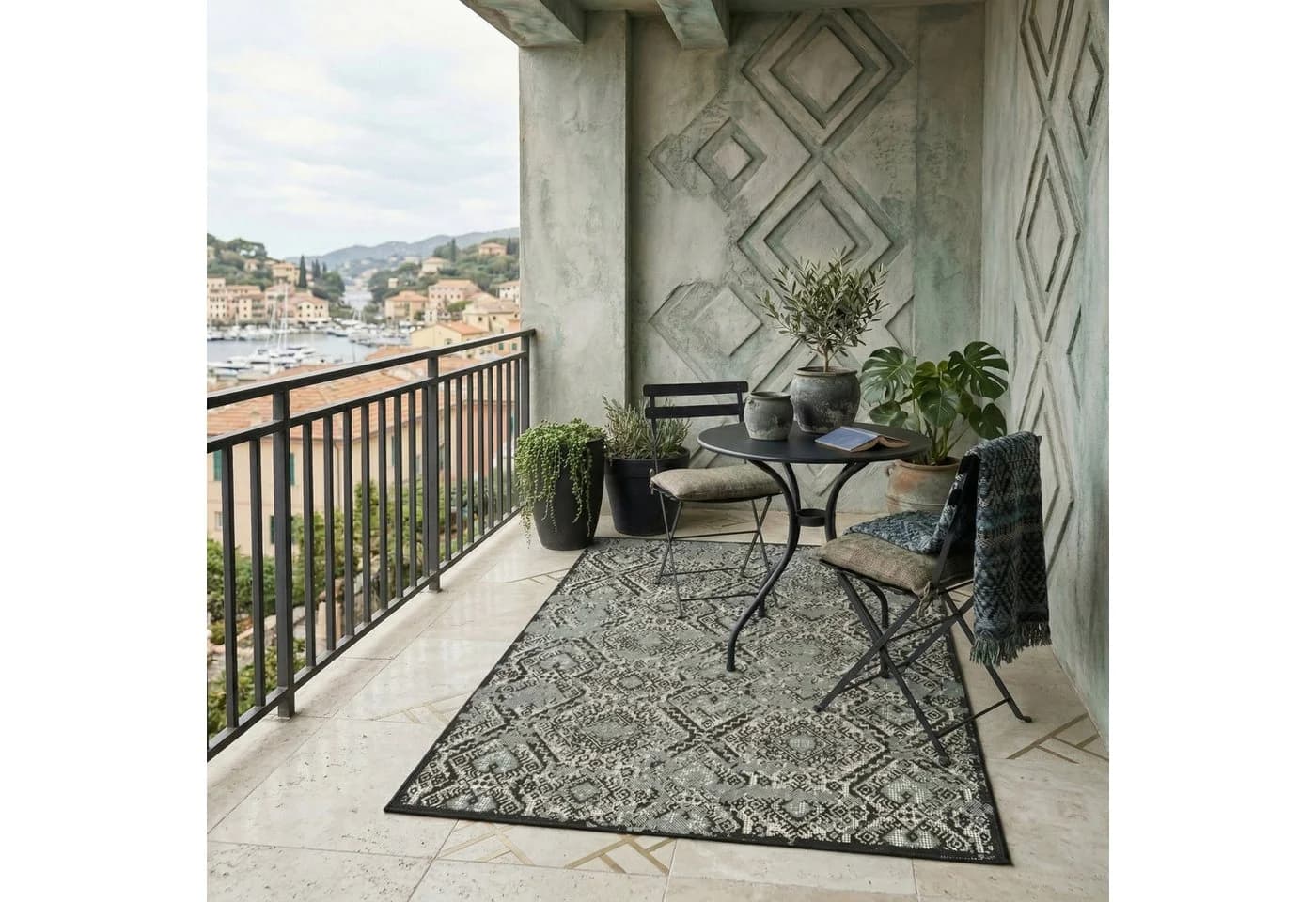 Vimoda Outdoorteppich Rauten Design Schwarz - Bild 2
