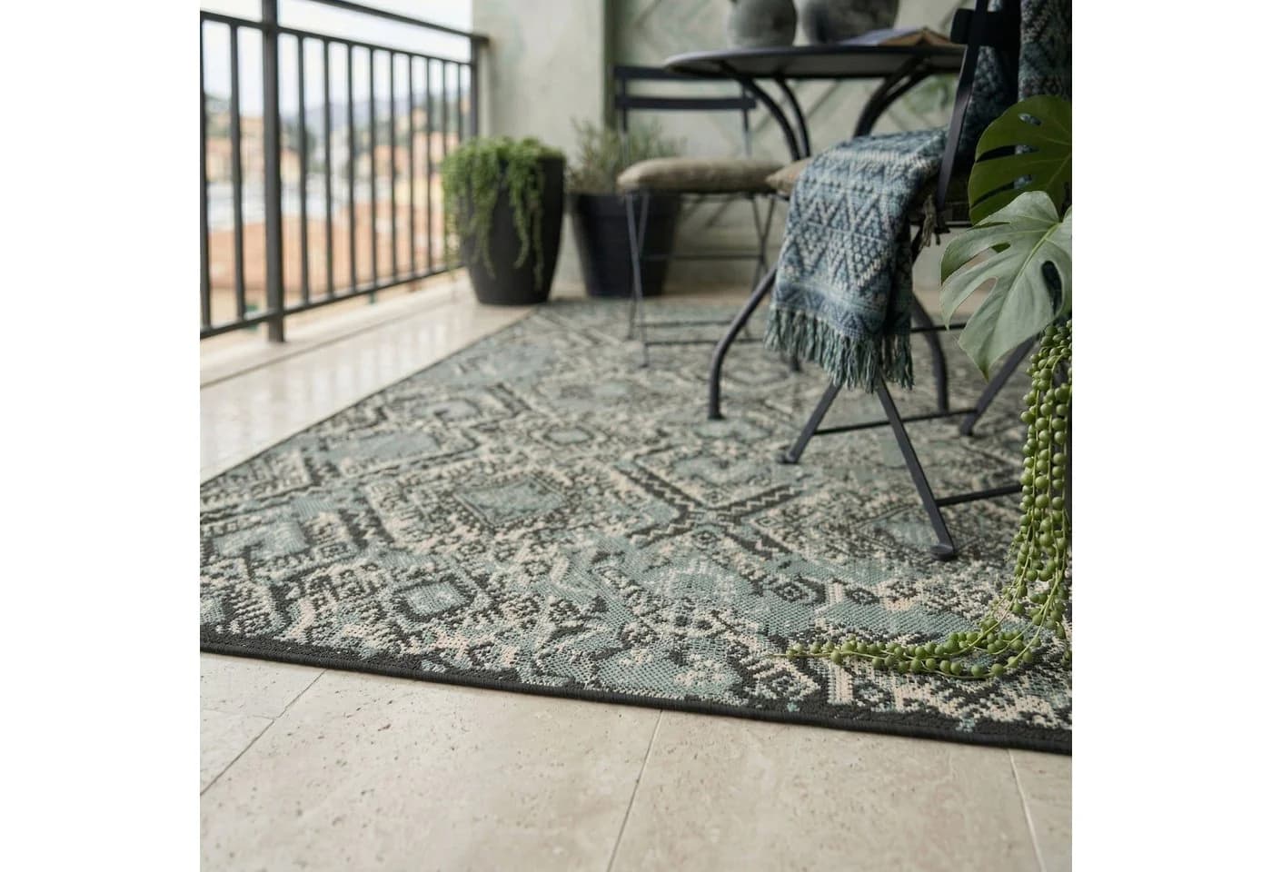 Vimoda Outdoorteppich Rauten Design Schwarz - Bild 3
