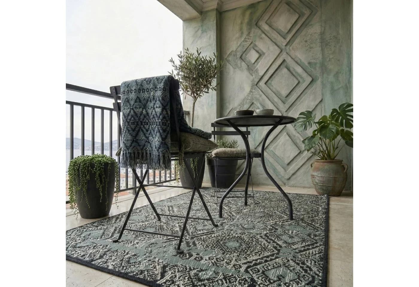 Vimoda Outdoorteppich Rauten Design Schwarz - Bild 4