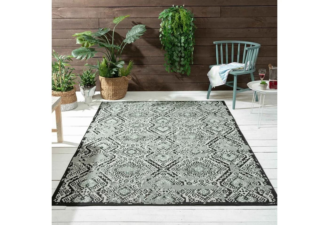 Vimoda Outdoorteppich Rauten Design Schwarz - Bild 5