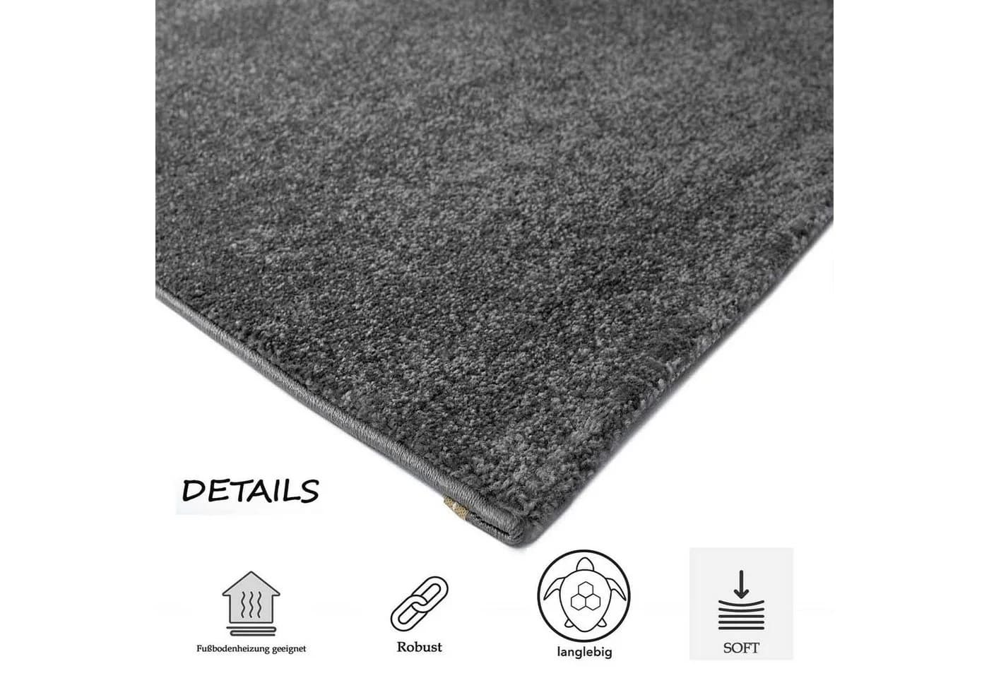 Vimoda Teppich Wohnzimmer Kurzflor Grau Modern - Bild 3