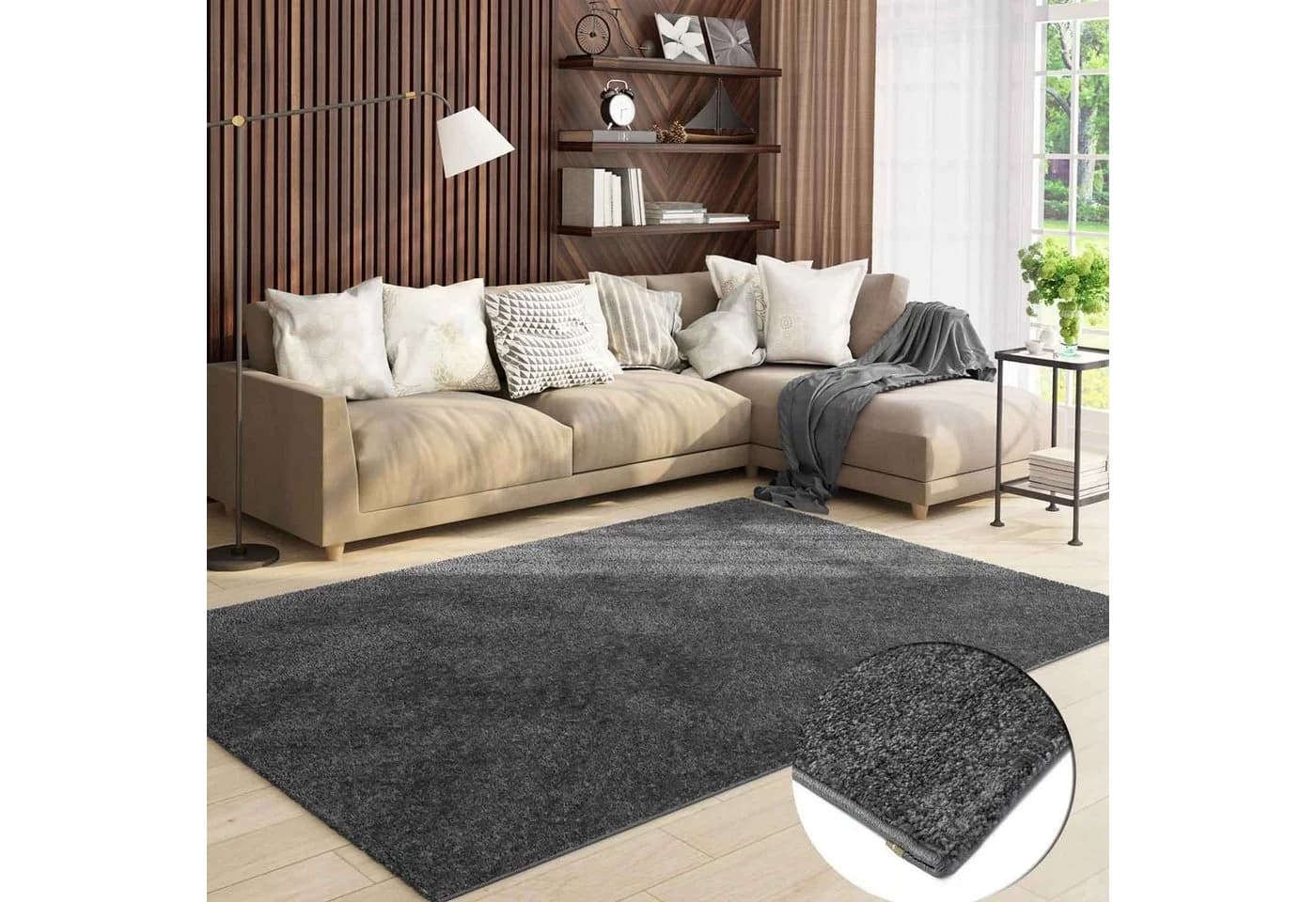 Vimoda Teppich Wohnzimmer Kurzflor Grau Modern - Bild 4
