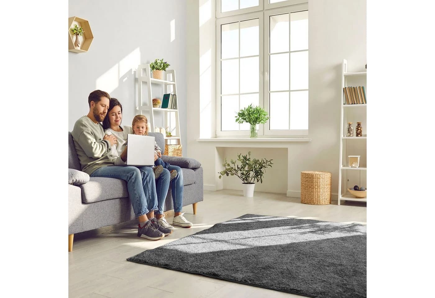 Vimoda Teppich Wohnzimmer Kurzflor Grau Modern - Bild 5