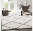 Vimoda Shaggy Teppich Läufer Weiss Creme Rautenmuster Skandi Bild 1