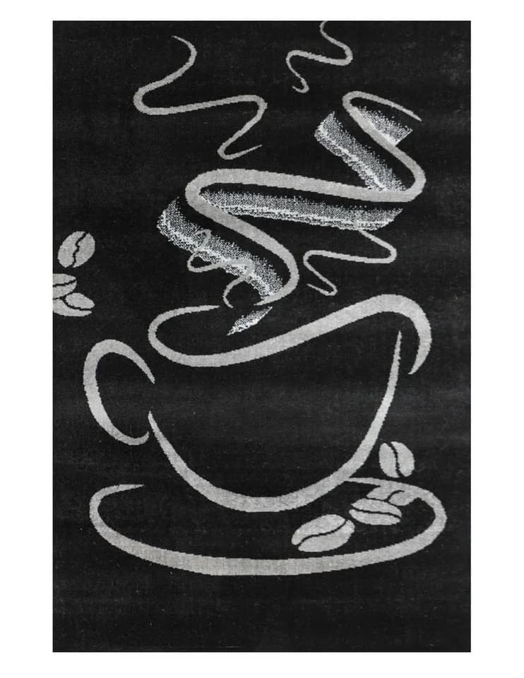 Vimoda Küchenteppich Kaffee-Muster Schwarz Grau Braun Kurzflor