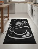 Vimoda Küchenteppich Kaffee-Muster Schwarz Grau Braun Kurzflor Bild 2
