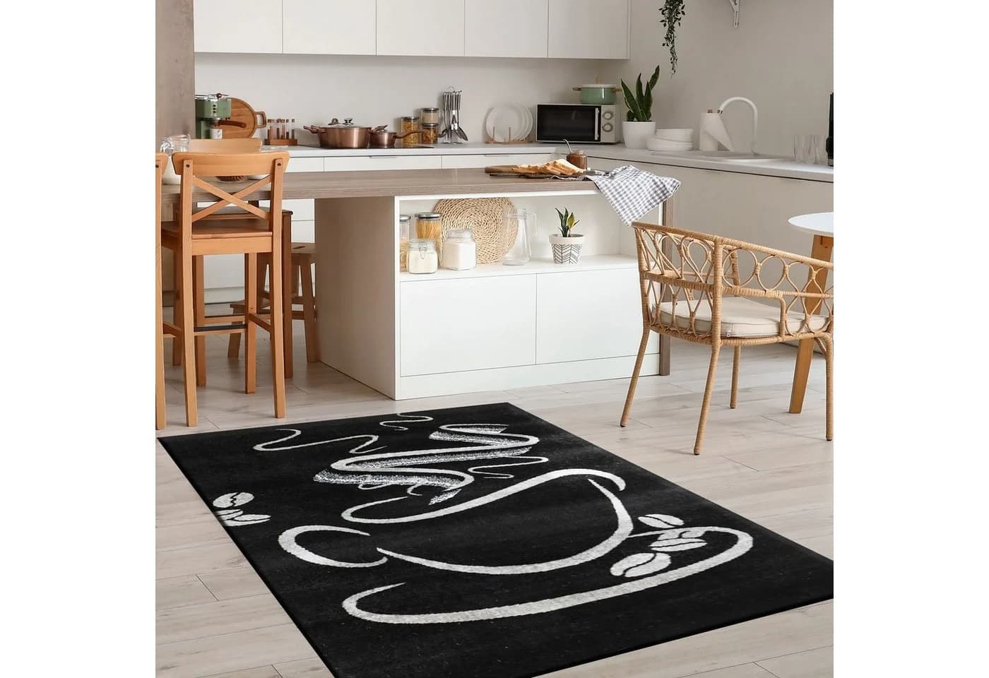 Vimoda Küchenteppich Kaffee-Muster Schwarz Grau Braun Kurzflor - Bild 5