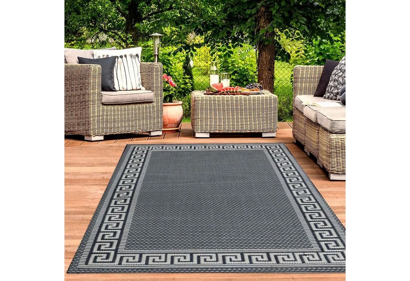 Vimoda Outdoorteppich Flachgewebe Blau Rechteckig Läufer