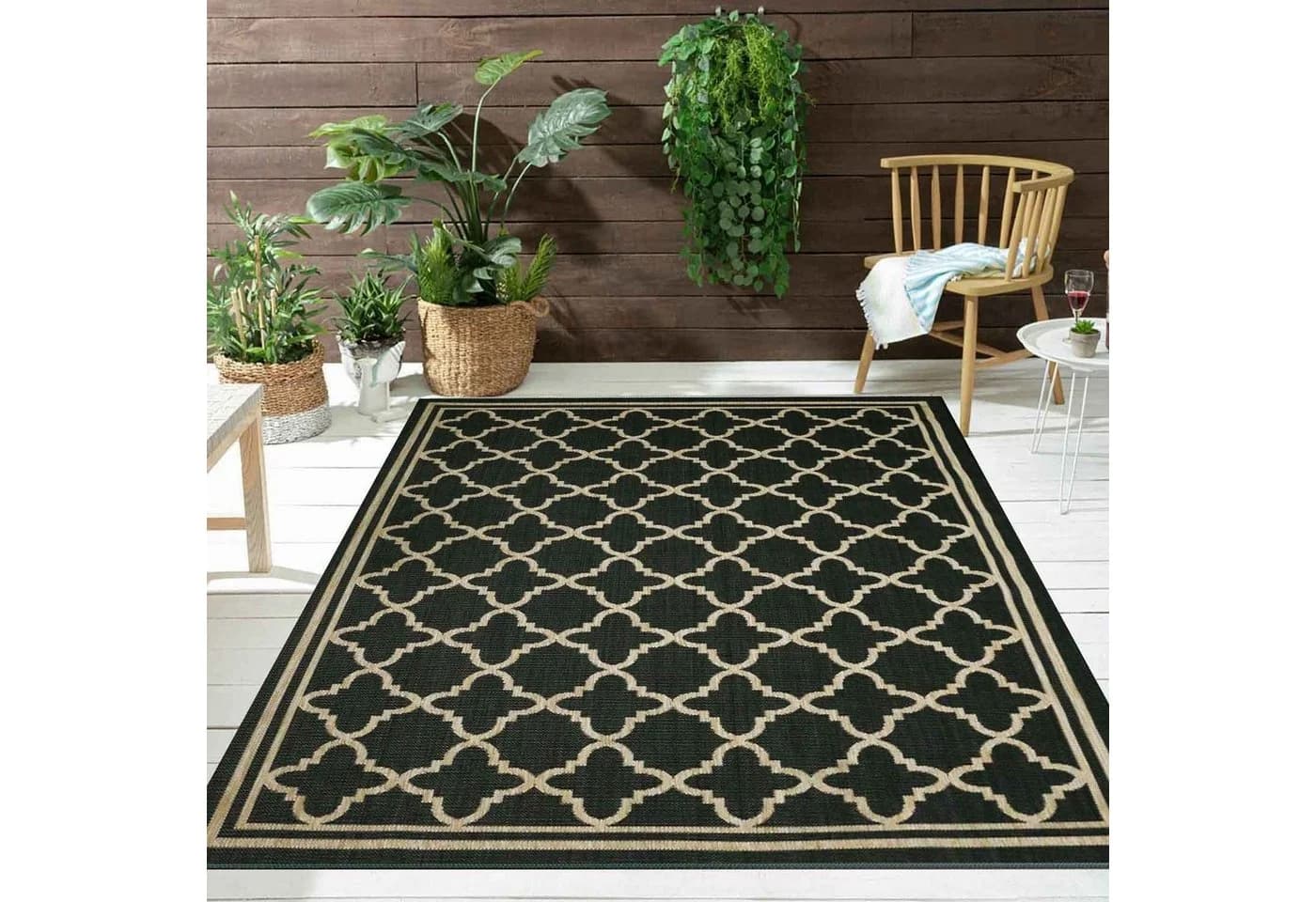 Vimoda Outdoorteppich Beige-Schwarz Rechteckig In & Outdoor