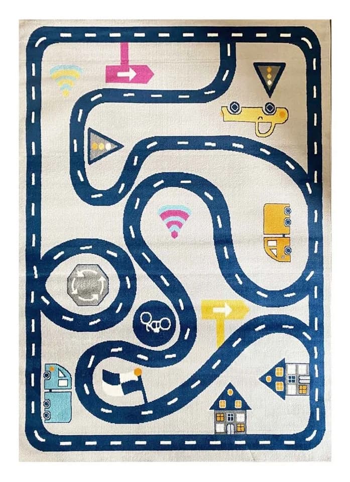 Vimoda Kinderteppich Mondol Auto Straße Muster Blau Grau - Bild 2
