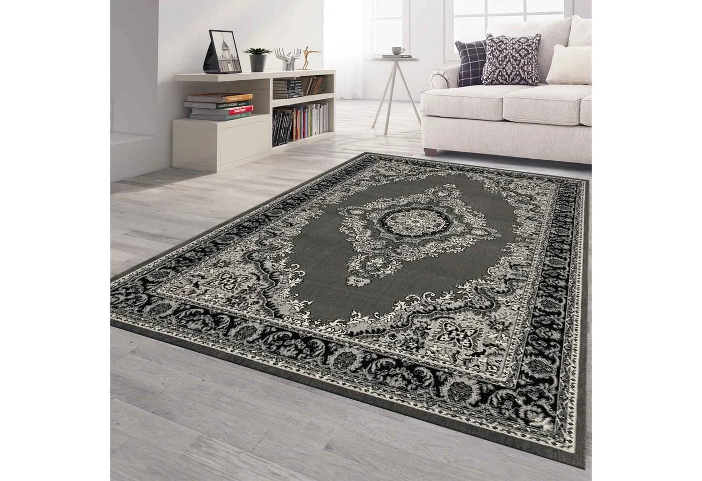 Vimoda Orientteppich Kurzflor Grau Schwarz Orientalisch