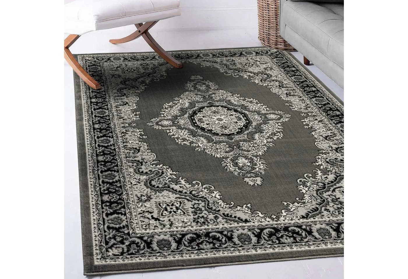 Vimoda Orientteppich Kurzflor Grau Schwarz Orientalisch - Bild 3