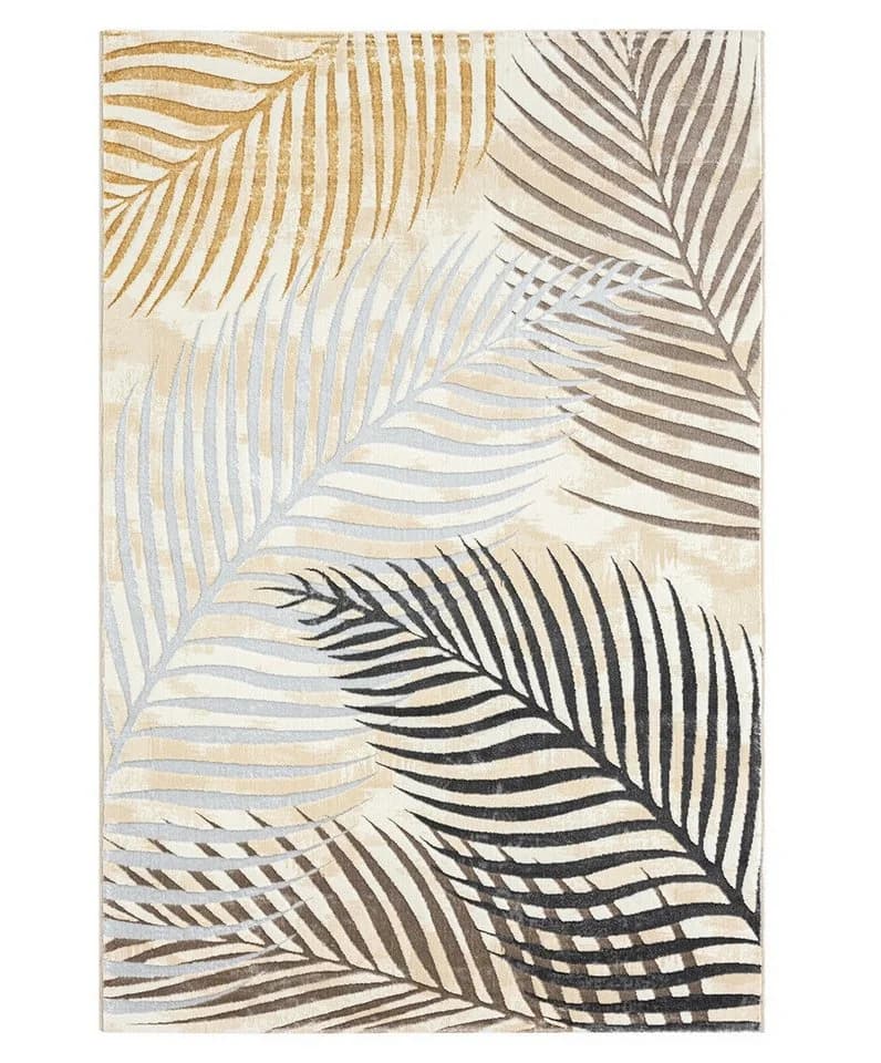 VIMODA Teppich Kurzflor Palmen Muster Grau Creme Beige Gold 160x230 cm - Bild 2