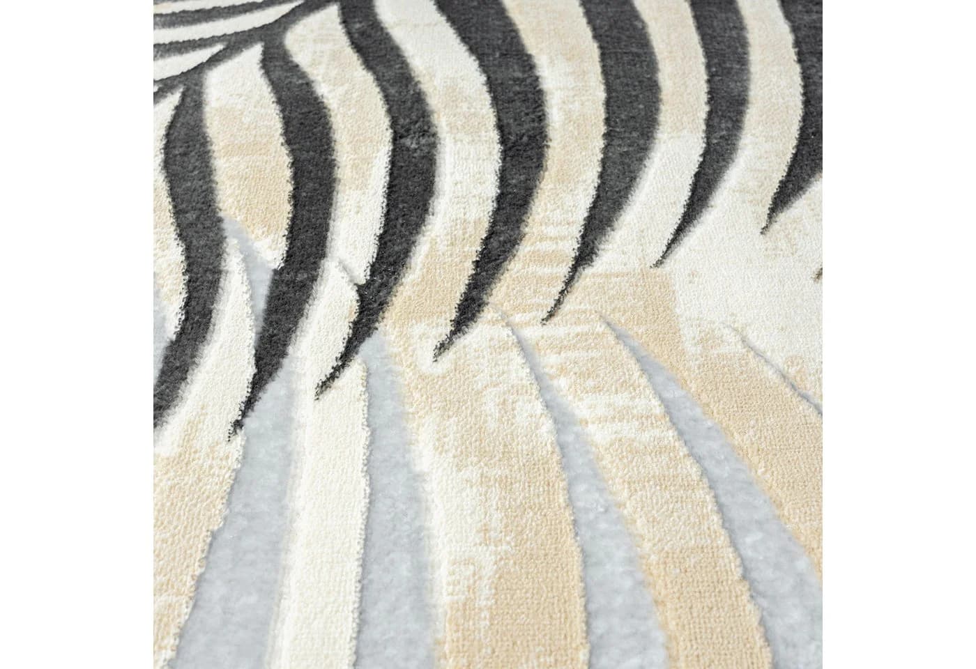 VIMODA Teppich Kurzflor Palmen Muster Grau Creme Beige Gold 160x230 cm - Bild 3