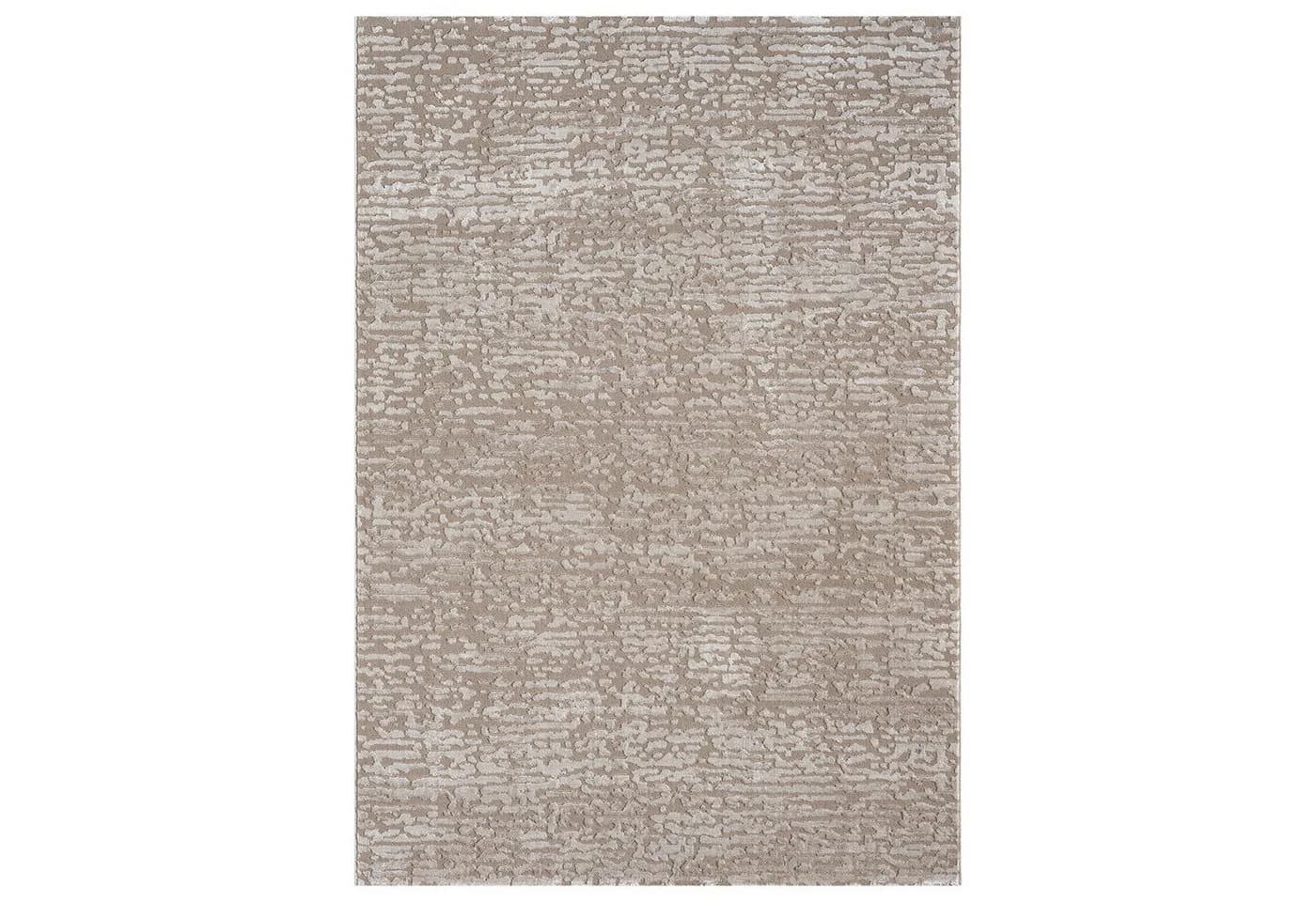 Vimoda Teppich Hoch-Tief Effekt Gestreift 3D Muster Taupe Grau Weiß