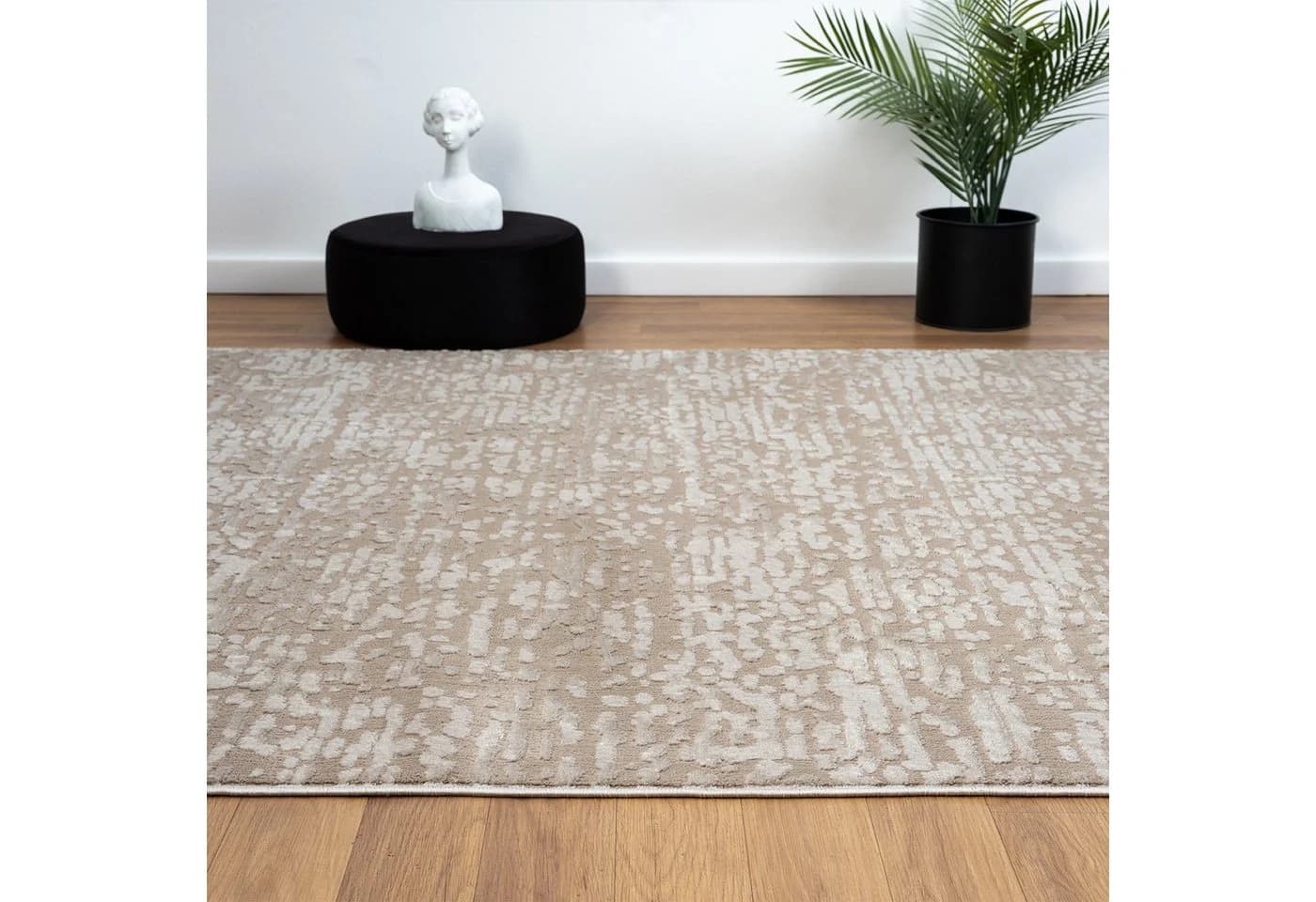 Vimoda Teppich Hoch-Tief Effekt Gestreift 3D Muster Taupe Grau Weiß - Bild 3