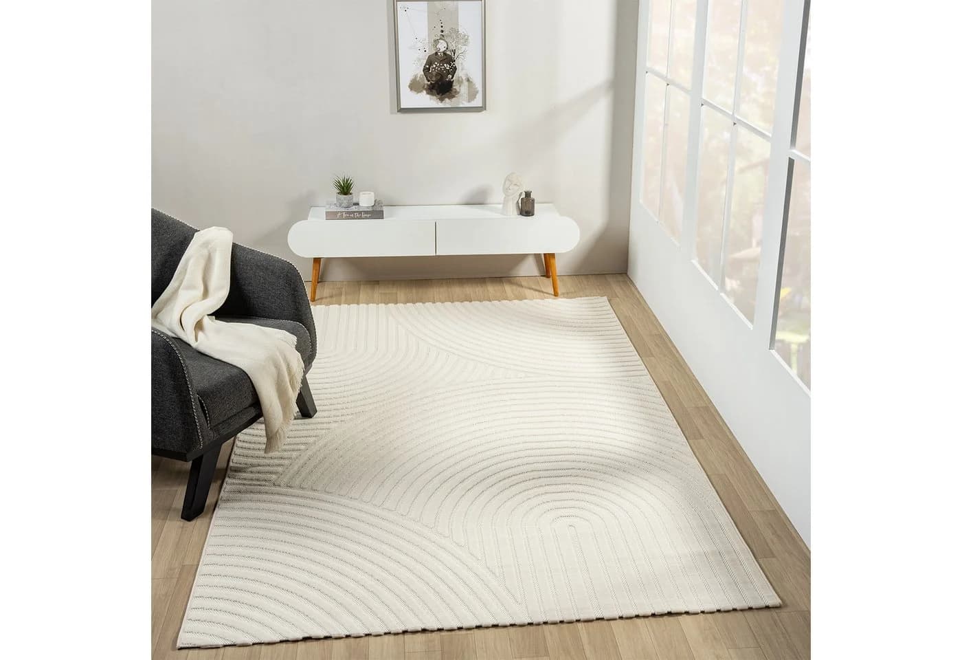 Vimoda Designteppich Creme Kurzflor 10mm Wellenmotiv - Bild 3