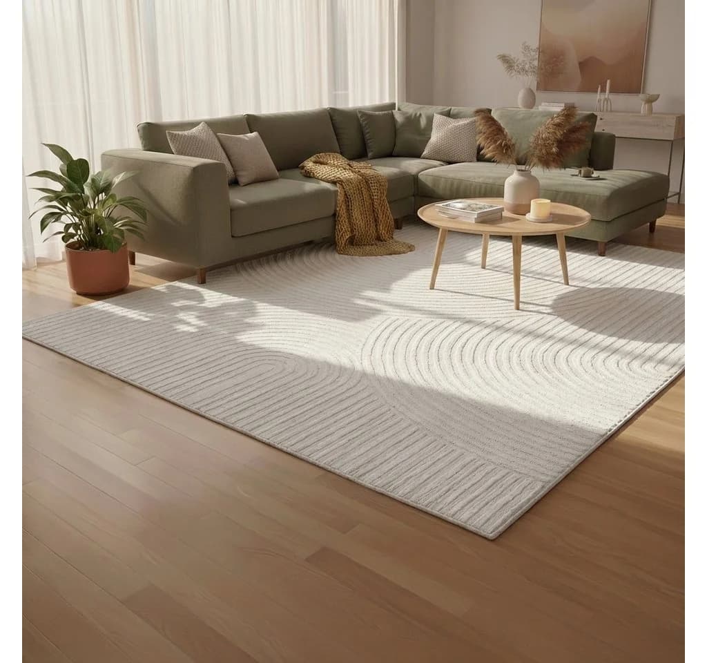 Vimoda Designteppich Beige Wellenoptik Hoch-Tief-Effekt Polypropylen - Bild 2