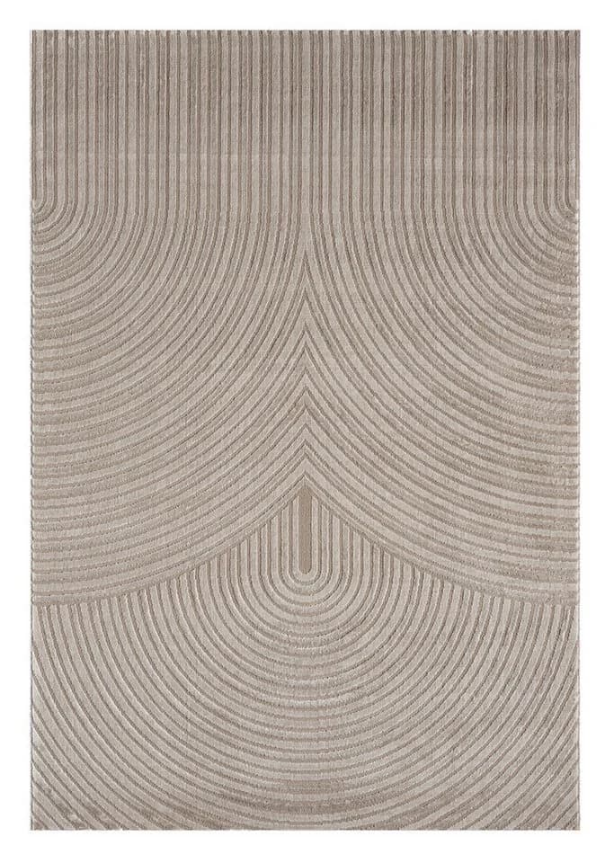 Vimoda Designteppich Taupe Wellenoptik Hoch-Tief-Effekt Polypropylen