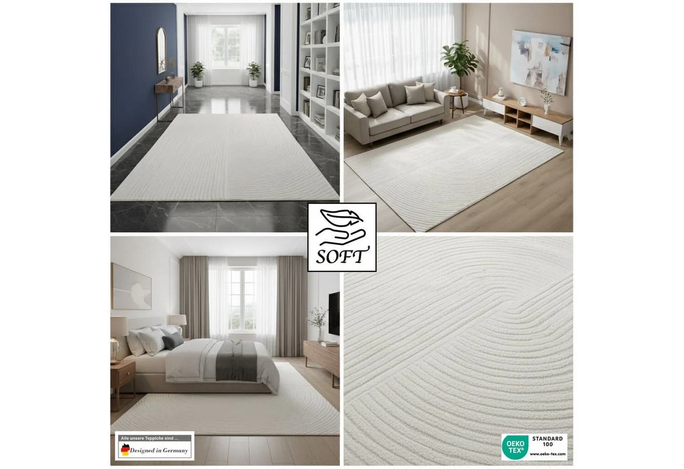 Vimoda Teppich Boho Design 3D Optik Creme Grau Taupe - Bild 4