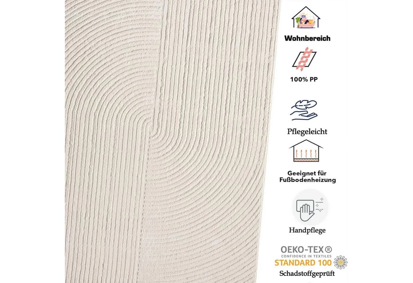 Vimoda Teppich Boho Design 3D Optik Creme Grau Taupe - Bild 5