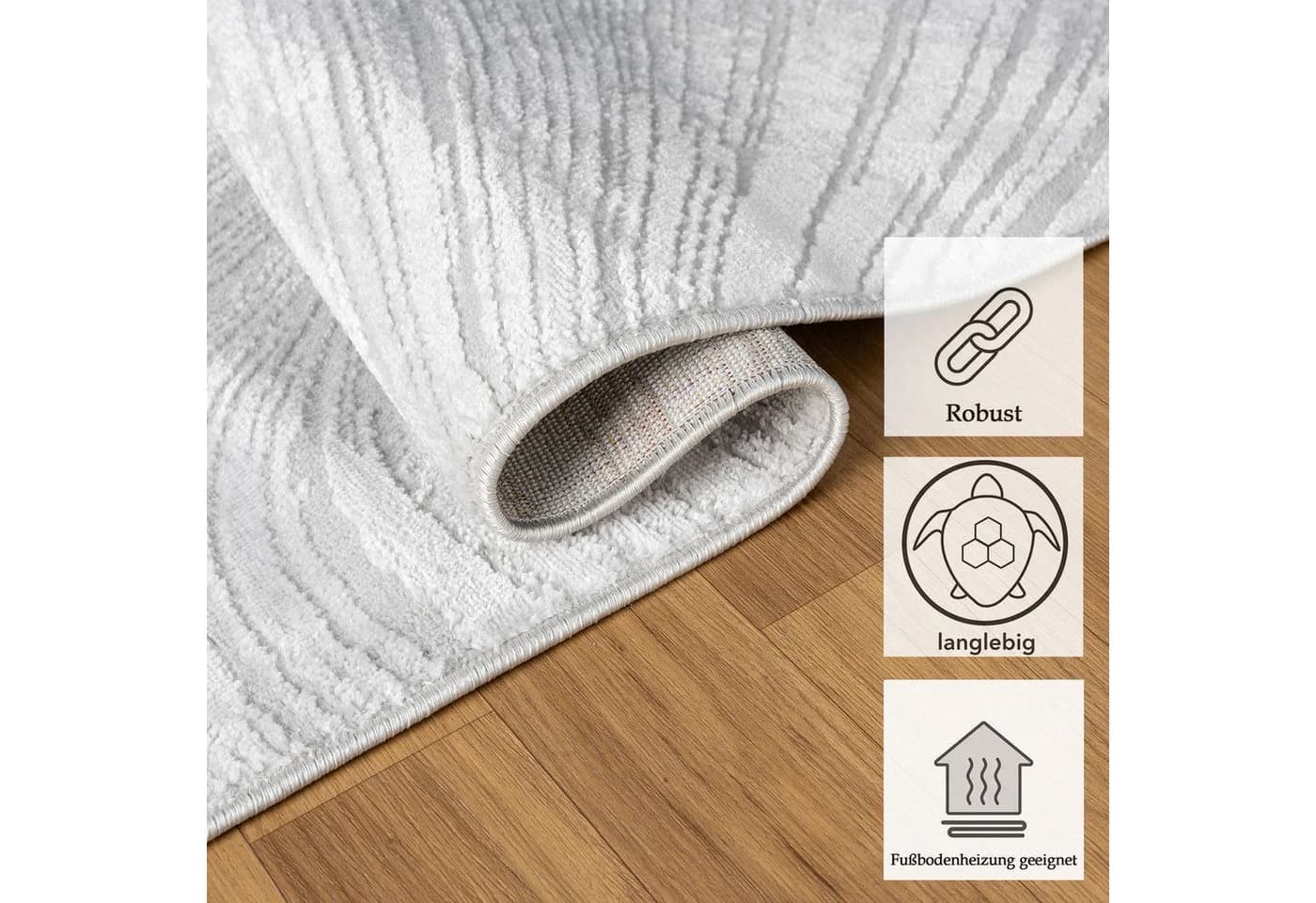 Vimoda Teppich Boho Design Grau Silber 3D Hoch-Tief-Effekt - Bild 3