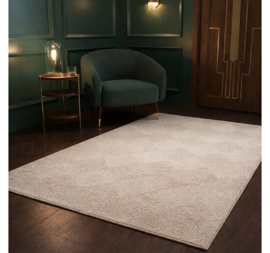 Vimoda Designteppich Boho 3D Rauten Kurzflor Creme Grau Taupe - Bild 2