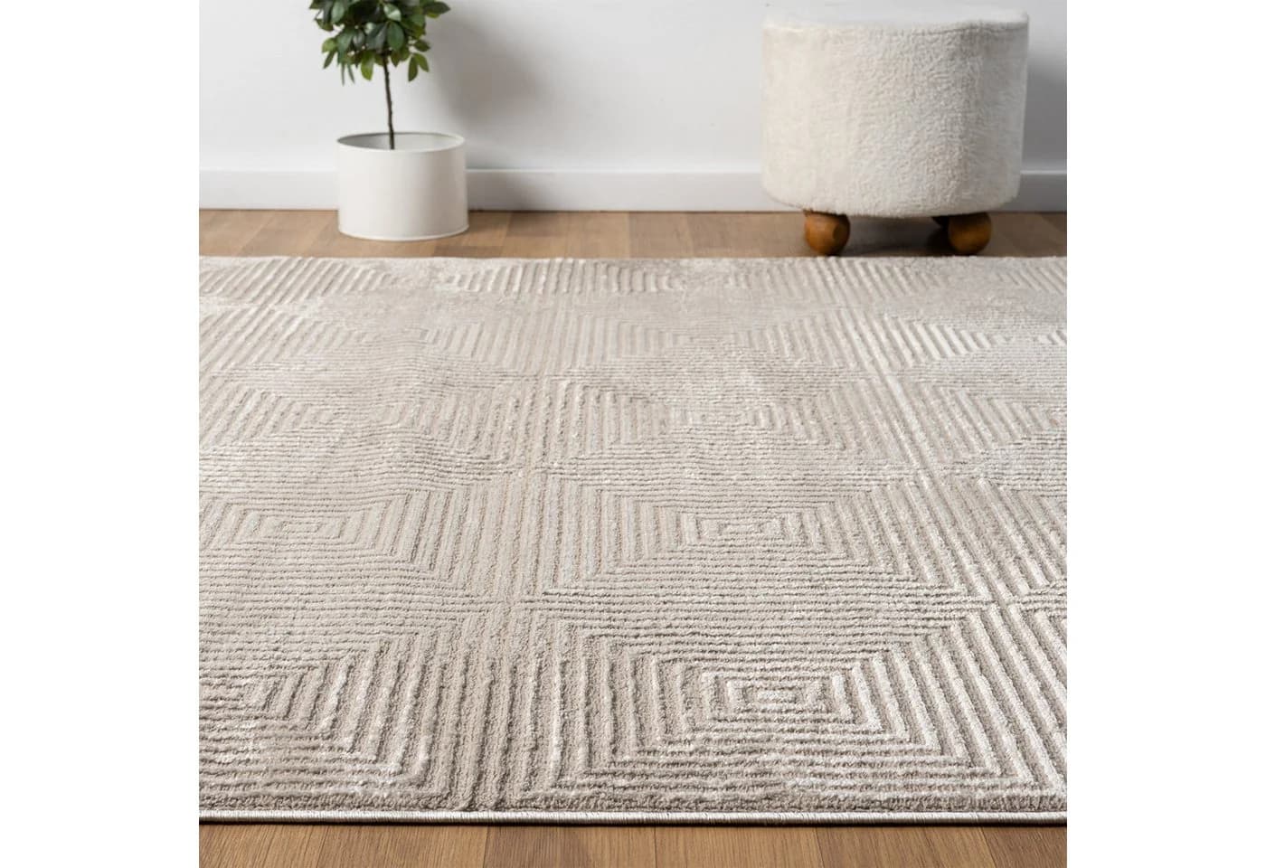Vimoda Designteppich Boho 3D Rauten Kurzflor Creme Grau Taupe - Bild 4